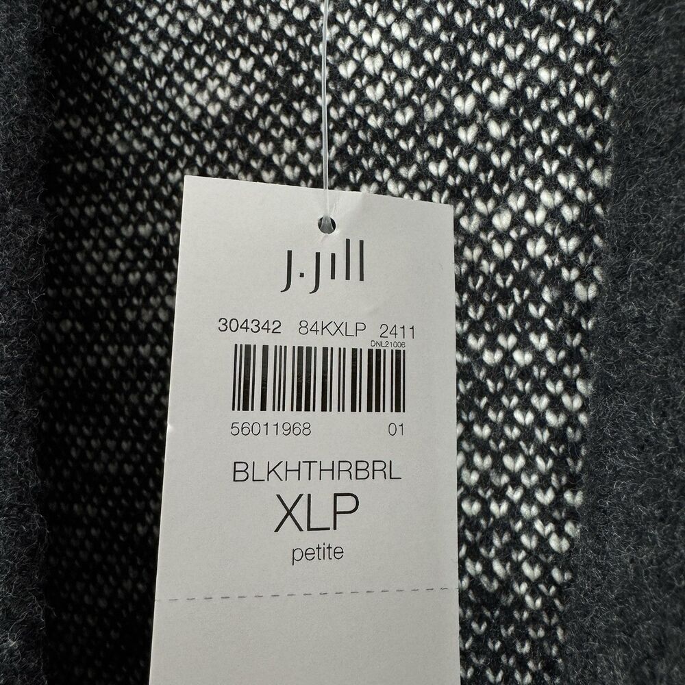 J Jill Cardigan Sweater Size XL Petite Long Jacquard Open Front Black - Picture 10 of 13